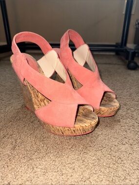 Pelle Moda Pink Suede Cork Wedges